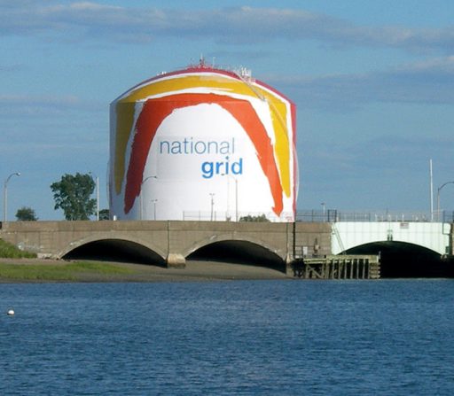 a large tank that says national grid on it