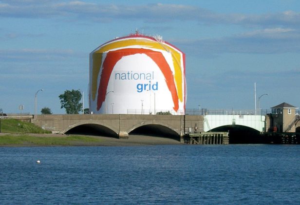 a large tank that says national grid on it
