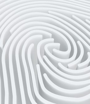 primer plano de una huella dactilar blanca con un dibujo en espiral