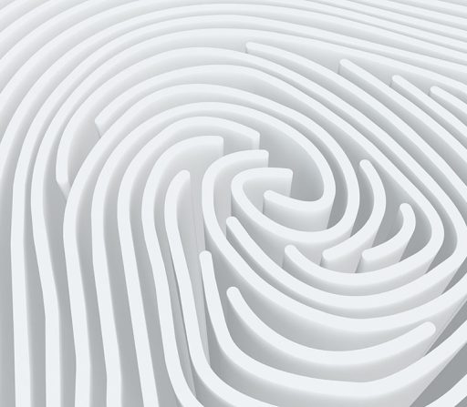 a close up of a white fingerprint with a spiral pattern
