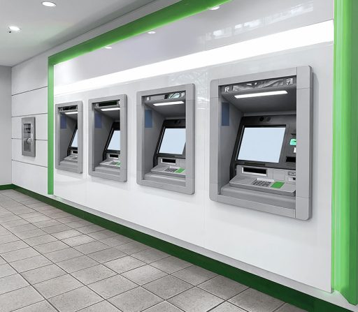 a row of atm machines are lined up on a wall